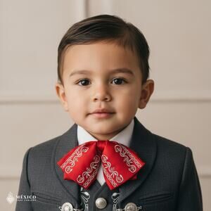 Red Mexican Kids Embroidered Charro Moño – Traditional Baby Mariachi Bow